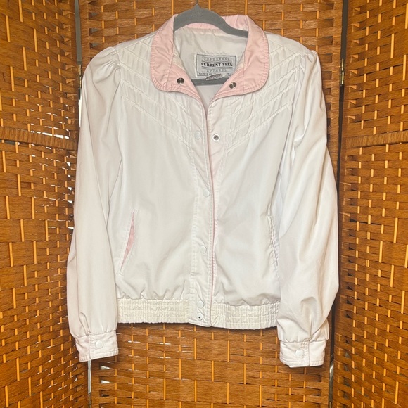 💰💰 Women's White with Pink trim Bomber Jacket - Picture 1 of 8